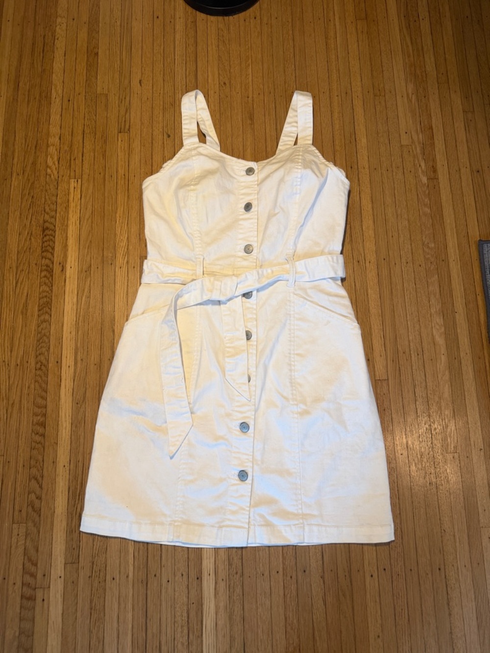 SO White Button-Front Dress with Belt Detail